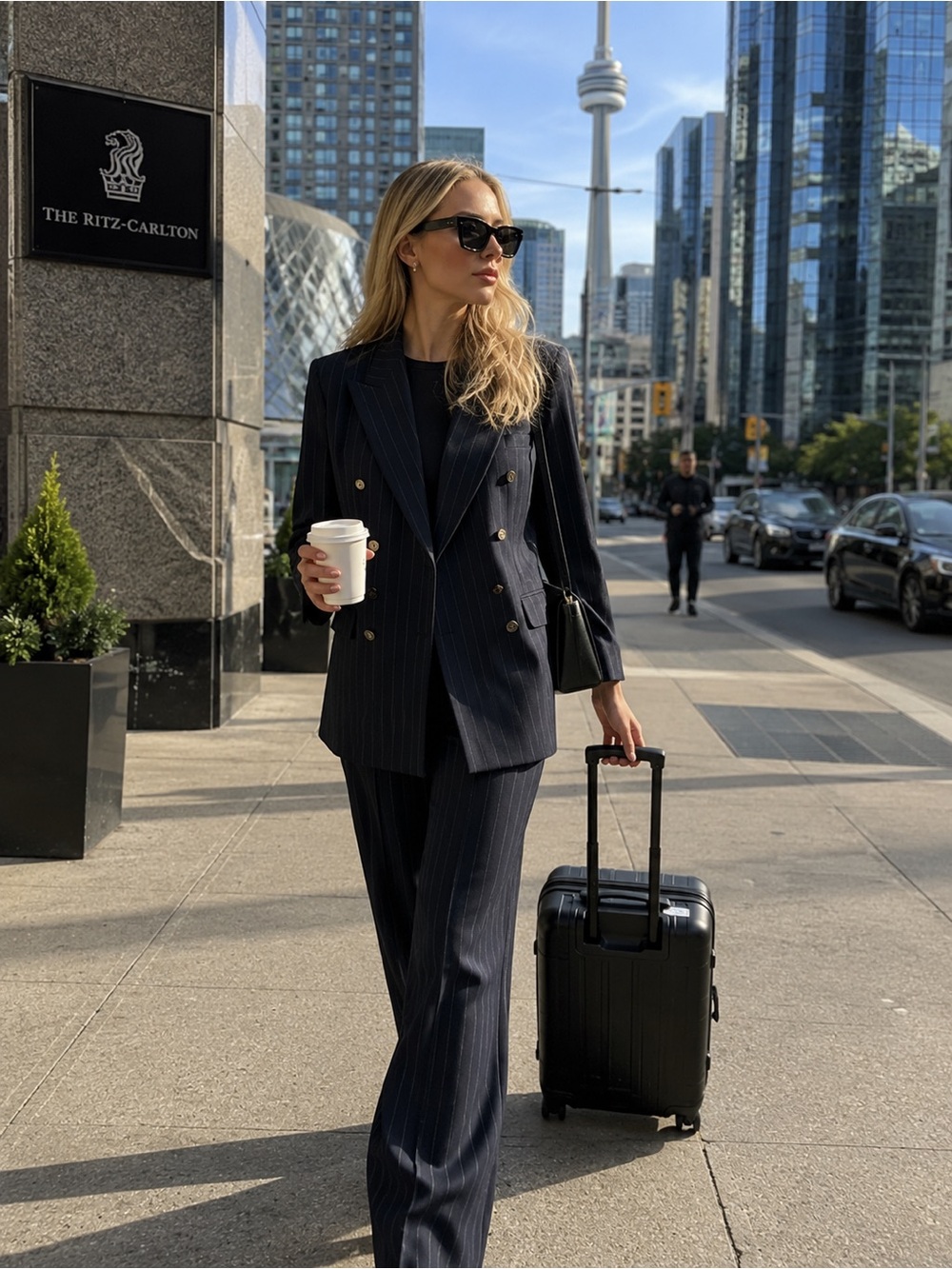 Boss Double-Breasted Navy Pinstripe Suit 100% Wool